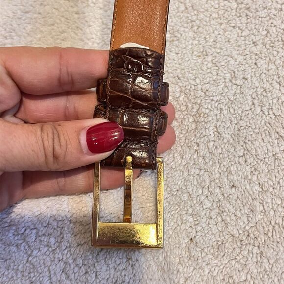 Ralph Lauren Brown Leather Belt Boys L Gold Buckle Church Uniform Animal Print - Picture 11 of 13